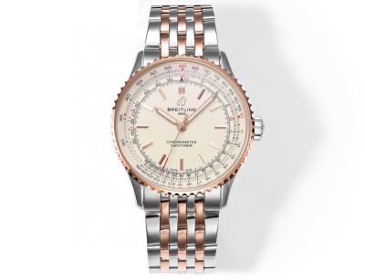 BREITLING 1884 chronometre navitimer Automatic 41  Two-Tone Rose Gold Strap White Dial Watch